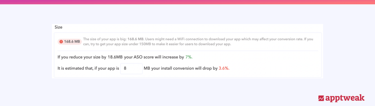 Evaluate the impact of your app size on conversion rate